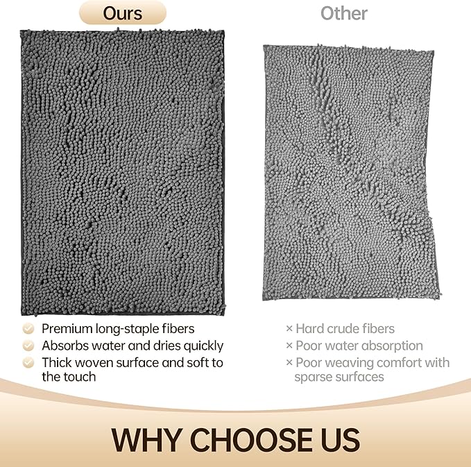 Amyracel Bathroom Rug Mat 48x72, Thick Soft Quick Dry Absorbent Chenille Bath Rug, Rubber Back Non Slip Machine Washable Bath Mat for Bathroom Shower Tub Floor