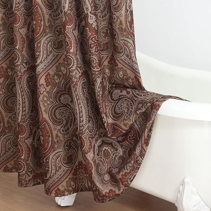 Fabric Shower Curtain, Reddish Brown Damask Paisley Print Shower Curtains for Bathroom, 72" W x 72" H