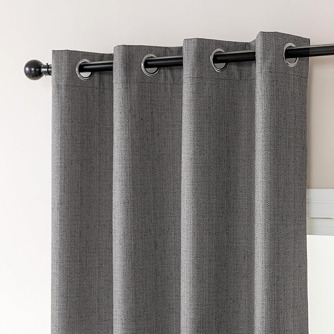 Amazon Basics Faux Linen Blackout Curtains for Bedroom and Living Room, 2-Piece Set with Grommets, 42" W x 95" L, Grey