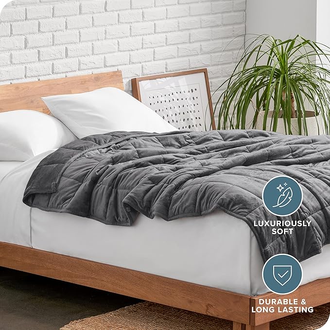 Bare Home Weighted Blanket King Size 30lb (80" x 87") for Adults - Minky Fleece - Premium Heavy Blanket Nontoxic Glass Beads (Grey, 80"x87")