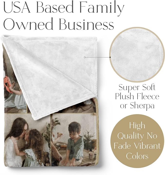 Ships Next Day, Custom Blanket with Picture - Printed in USA, Personalized Photo Blanket (Sherpa – 60x80)