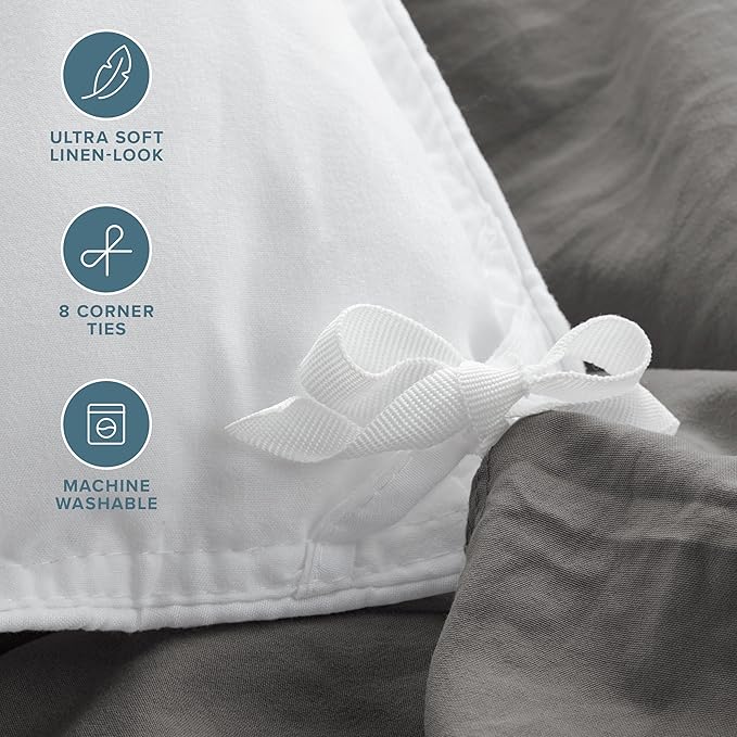 Bare Home Microfiber Duvet Cover Set - Ultra Soft Washed Microfiber - Twin/Twin Extra Long - Linen-Like Look - Easy Care - Breathable Fabric - Our Softest Duvet Cover Set (Twin/Twin XL, Grey)