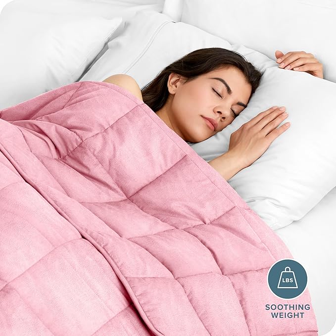 Bare Home Weighted Blanket Twin or Full Size 15lb (48"x72") for Adults - Minky Fleece - Premium Heavy Blanket Nontoxic Glass Beads (Light Pink, 48"x72")
