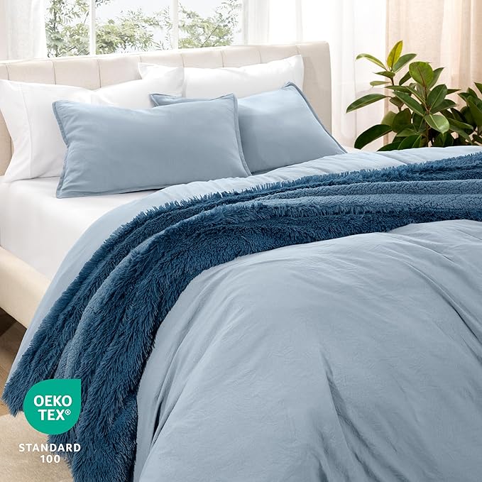 Bare Home Microfiber Duvet Cover Set - Ultra Soft Washed Microfiber - Twin/Twin Extra Long - Linen-Like Look - Easy Care - Breathable Fabric - Our Softest Duvet Cover Set (Twin/Twin XL, Dusty Blue)
