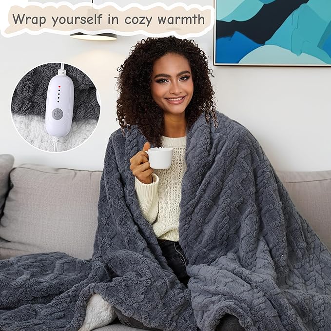 Electric Heated Blanket Full Size 72"x84", Ultra Soft Sherpa Fleece, 5 Heat Levels & 10-Hour Auto-Off, Fast Heating for Cozy Winter Comfort, Dark Gray