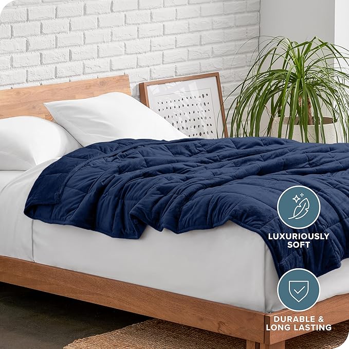 Bare Home Weighted Blanket Twin or Full Size 12lb (48"x72") for Adults - Minky Fleece - Premium Heavy Blanket Nontoxic Glass Beads (Dark Blue, 48"x72")