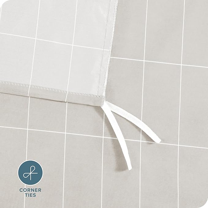 Bare Home Duvet Cover - Queen Size Bedding Set - Premium 1800 Super Soft Collection - Lightweight, Cooling - Soft Breathable Duvet Cover (Queen, Grid – Stone/White)