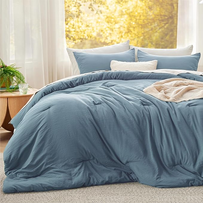 Bedsure Super King Size Comforter Set, Grayish Blue Soft Prewashed Bedding for All Seasons, 3 Pieces GentleSoft™ Bed Set, 1 Lightweight Comforter (120"x120") and 2 Pillowcases (20"x36")