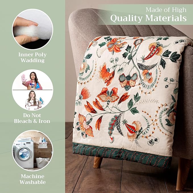 Maison d' Hermine Throw Blanket for Couch Lightweight Soft Warm Breathable Cotton Throw Blankets for Bed Girls Boys Women Men Gifts Sofa Travel Living Room Chair Bedding (50"x60", Dalida)