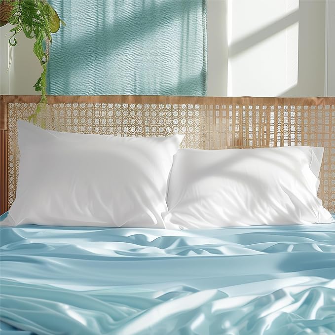 Bedsure White Pillow Cases Set of 2, Cooling Pillow Cases Queen, Rayon Derived from Bamboo Queen Pillowcases, Breathable & Silky Soft Cool Bedding Pillow Covers with Envelope Closure, 20x30 Inches