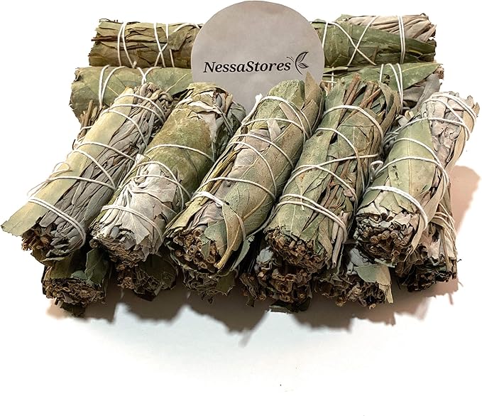 NessaStores - California White Sage + Eucalyptus Smudge Stick 4" Bundle #JC-167 (30 pcs)
