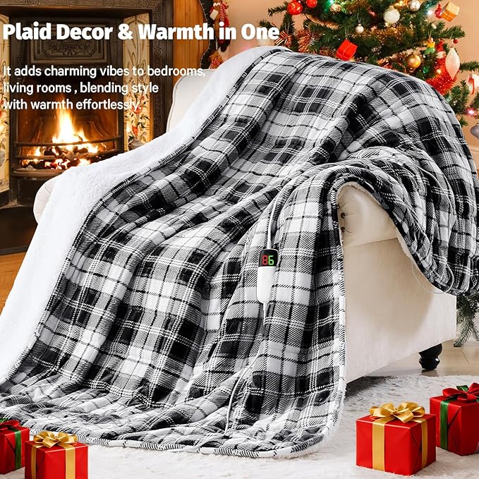 Grey Heated Weighted Blanket for Adults Queen Size 15Lbs 60"x80", 2-in-1 Electric Heating Pad Lap Heavy Blanket for 140-160lbs for Couch Bed, 10 Level 8H Auto Off, Birthday Gifts for Men Dad Boyfriend