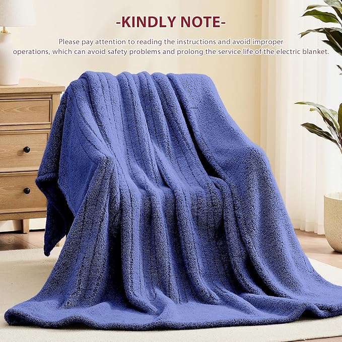 Heated Electric Blanket Queen Size - 84"x90" Heating Blanket with 10 Heating Levels & 5 Time Settings Over-Heat Protection, Winter Warmer for Adults with ETL Certification（Navy Blue）