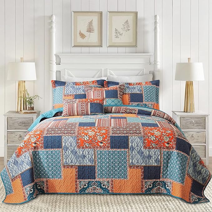 BEDIFANY Cotton Queen Size Quilt Sets, Soft Lightweight Bedspread Queen Size Soft Farmhouse Queen Queen Bedding Sets for Bed Decorations for All Seasons, 3 Pieces