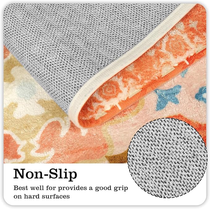 Uphome Boho Tribal Bathroom Runner Rug Orange Cute Floral Bath Mat Non-Slip Machine Washable Long Bathroom Rugs Soft Velvet Oriental Farmhouse Bath Rug for Sink Shower Doormat Tub, 18x47 inch