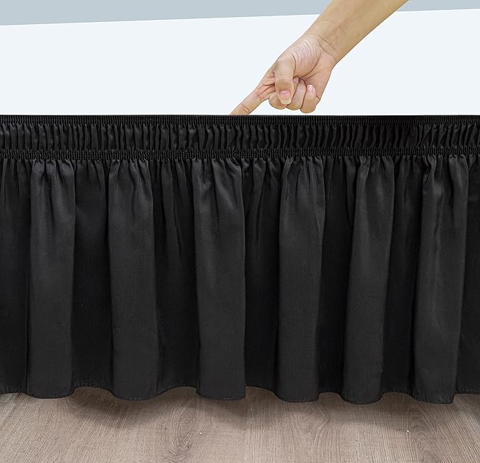 Biscaynebay Wrap Around Bed Skirts with Split Corners for Full Beds 17" Drop, Black Elastic Dust Ruffles Easy Fit Wrinkle & Fade Resistant Silky Luxurious Fabric Solid Machine Washable