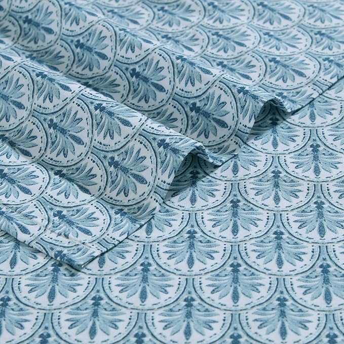 Tommy Bahama - King Sheet Set, Super Soft Cotton Percale Bedding with Matching Shams, Tropical Bedding Set, Oeko-Tex Certified (Coastal Batik Blue, King)