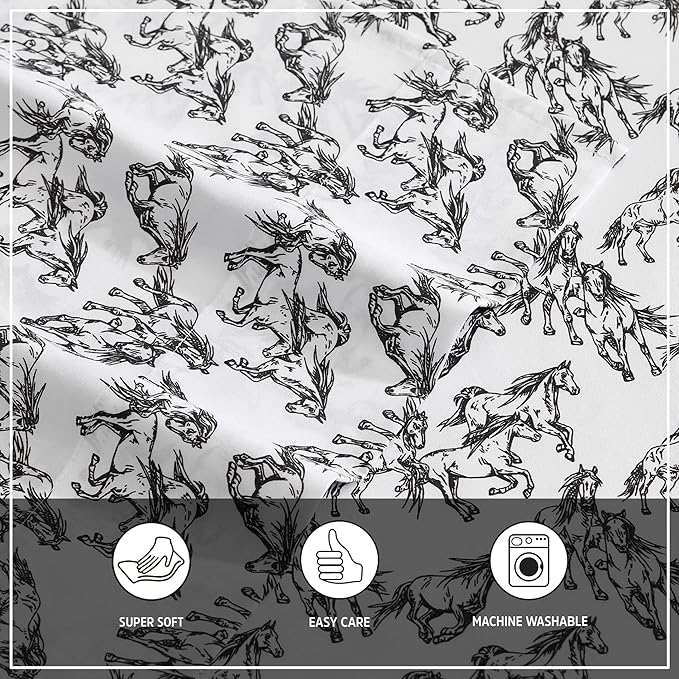 Wrangler - King Bed Sheets, Ultra-Soft & Lightweight Bedding with Matching Pillowcases, Lightweight Bed Set for All Season Comfort, Oeko-Tex Certified (Mustangs Black)