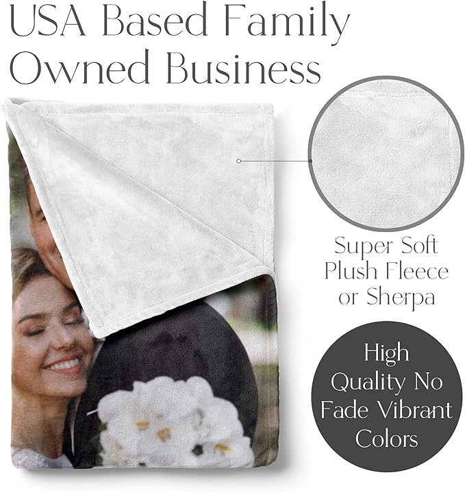 Ships Next Day, Custom Blanket with Picture - Printed in USA, Personalized Photo Blanket (Fleece – 60x80)