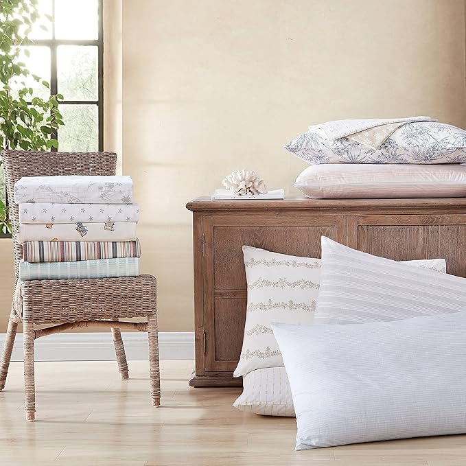 Tommy Bahama - King Sheets, Cotton Percale Bedding Set, Crisp & Cool, Stylish Bedding Set (Ala Moana Stripe Blue, King)