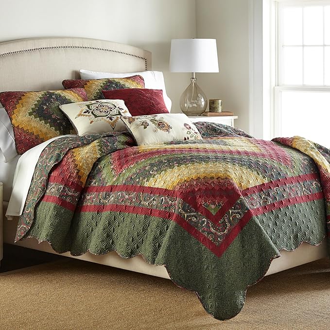 Donna Sharp Contemporary Polyester Quilt Spice Postage Stamp Design - 1-Piece Queen Size Quilt, Machine Washable, Perfect for Any Decor Theme