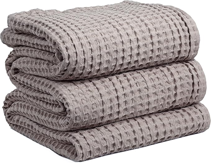 HILLFAIR 100% Cotton Blanket- 120"x120" XXL Oversized King Bed Blankets- Family Size 10 ft x 10 ft Big- Waffle Blankets- All Season Soft Breathable- Extra Large King Cotton Blanket for Bed- Khaki