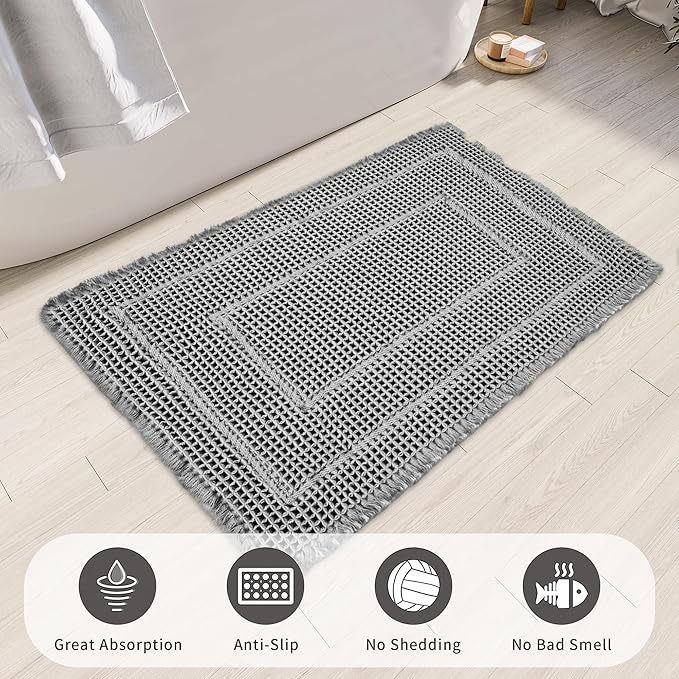Bathroom Runner Rug Super Absorbent Non Slip Long Bath Mat Machine Washable Boho Bathroom Rugs Quick Dry Rug Runners for Hallway Bedroom Laundry Room,Grey, 2'x 6'(24" x 72")