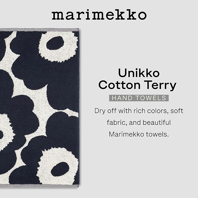 MARIMEKKO Unikko Terry Cotton Hand Towel (Ivory) – Floral Patterned Hand Towels – 28 in x 20 in