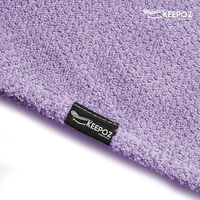 KEEPOZ Hair Towel Wrap Quick Dry 100% Cotton Super Absorbent Turban Head Wrap for Women with Button, Non Microfiber Anti Frizz Products, Hair Cap for Curly, Long (Lilac Pink Check, 2 Pcs)