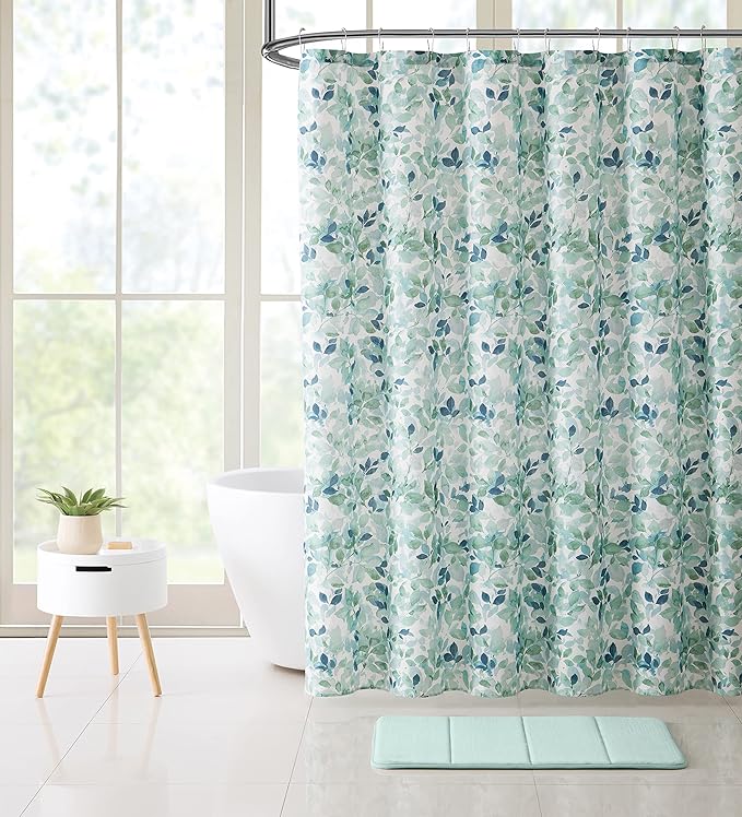Serafina Home Hotel Quality Fabric Bathroom Shower Curtain: Lush Nature Leaf - Sage Green Grey Teal (Lush Nature, 72 x 70 inches)