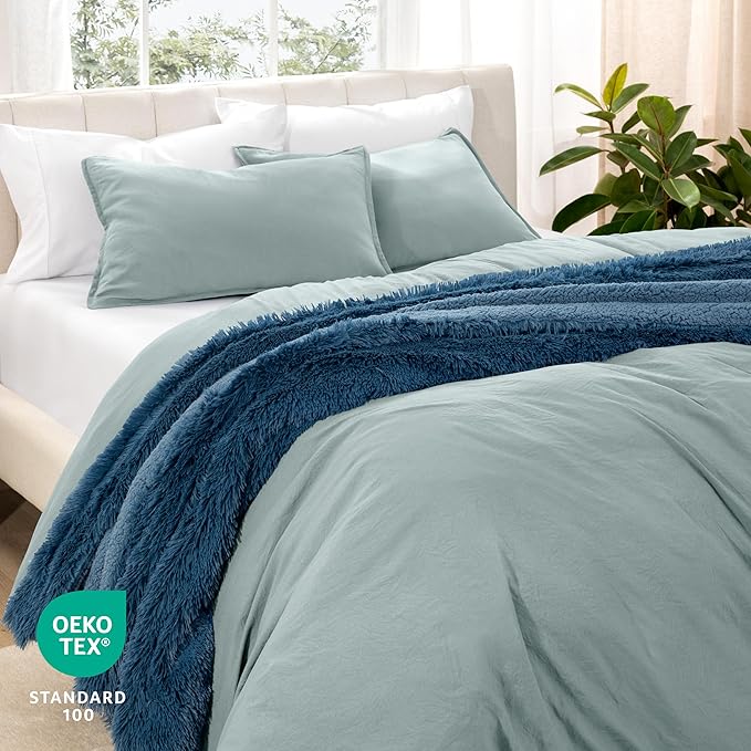 Bare Home Microfiber Duvet Cover Set - Ultra Soft Washed Microfiber - Full Size - Linen-Like Look - Easy Care - Breathable Fabric - Our Softest Duvet Cover Set (Full, Sea Spray)