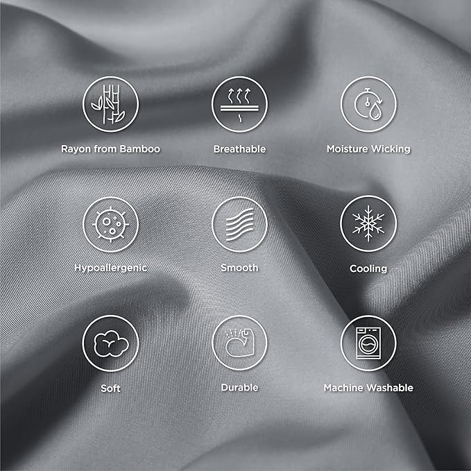 Bedsure Pillow Cases Standard Size, Cooling Pillow Cases, Rayon Derived from Bamboo Silver Grey Pillowcases Standard Set of 2, Breathable & Soft Pillow Covers with Envelope Closure, 20x26 Inches