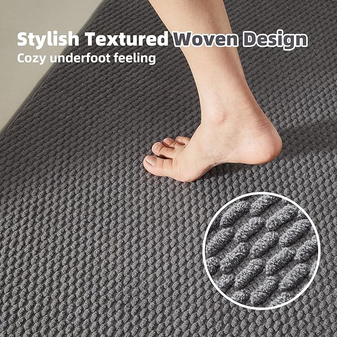 Bathroom Runner Rugs, Long Bath Mat Runner Washable Thin Quick Dry Low Pile Bathroom Runner Rugs Non Slip, Dark Grey 16"x60"