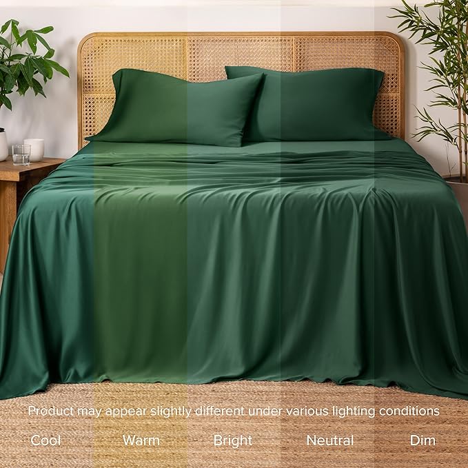 Bare Home 100% Rayon Made from Bamboo Twin XL Sheet Set - 3 Piece Bedding Set - Deep Pockets - Breathable - Easy Fit - Bedding Sheets & Pillowcases (Twin XL, Forest Green)