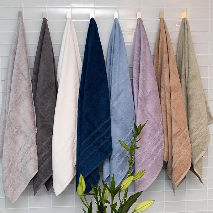 Mosobam Luxury Turkish 14pc Deluxe Bath Bundle Body Hand Face Towel and Mat Navy Blue 700 GSM & 1000 GSM Bamboo Viscose & Aegean Turkish Combed Cotton