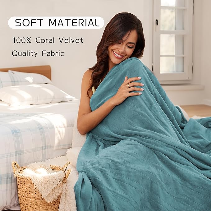 Electric Heated Blanket 84"x90" Queen Size, Soft Coral Fleece, Dual Controllers with 4 Heating Levels and 10 Hours Auto-Off, Machine Washable, Cozy Plush Fabric for Home, Teal