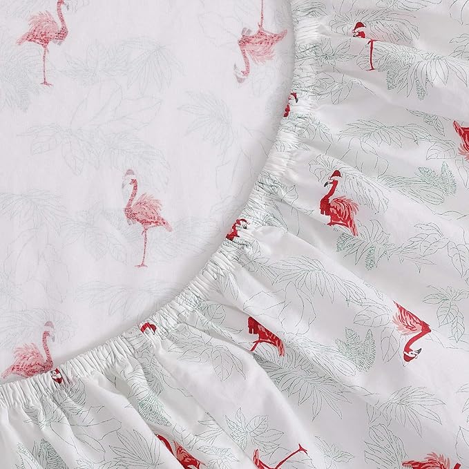 Tommy Bahama - King Size Sheet Set, Crisp & Cool Cotton Percale Bedding with a Smooth Lightweight Feel, 4 Piece Holiday Bed Sheets with Matching Pillowcases (Flamingo Santa Red)