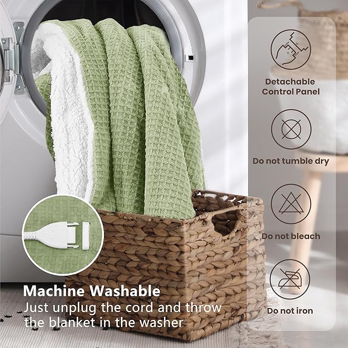 Heated Blanket Electric Blanket Full Waffle,72x84 Inches Sherpa Fleece Fast Heating Blanket 6 Heating Levels & 10 Hours Auto Off ETL Certification,Sage Full