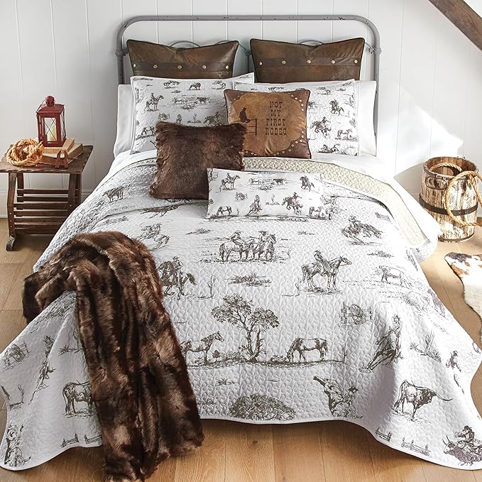 BLACK FOREST DECOR Cowboy Ranch Twin Quilt Set - Lightweight, Western Style Bedding with Cowboys and Horses, Includes Quilt and Sham, Machine Washable