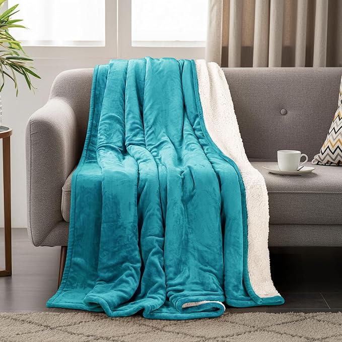 Utopia Bedding Sherpa Blanket California King Size (Turquoise, 102x96 Inches) - Soft Lightweight Plush Fleece Reversible Blanket for Bed, Sofa, Couch, Camping and Travel