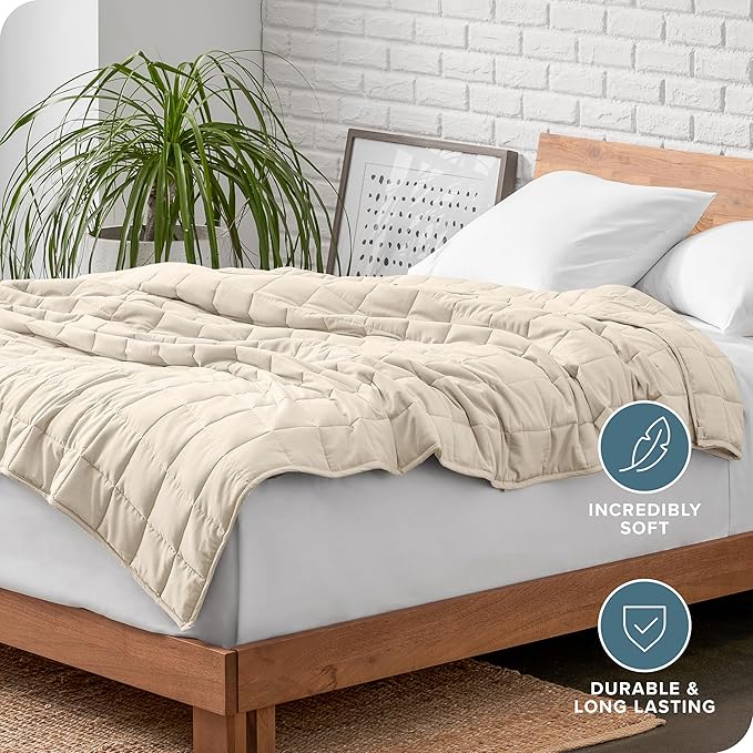 Bare Home Weighted Blanket King Size 25lb (80" x 87") for Adults - All-Natural 100% Cotton - Premium Heavy Blanket Nontoxic Glass Beads (Sand, 80"x87")