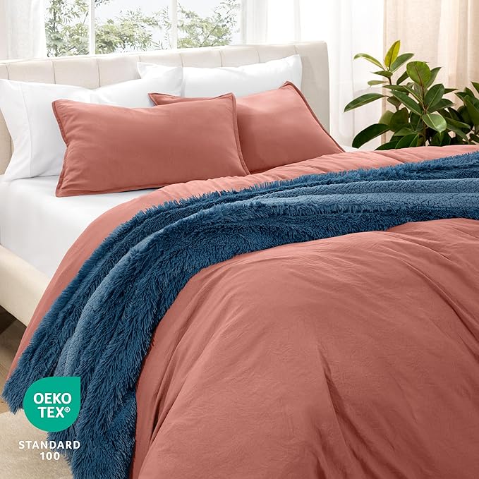 Bare Home Microfiber Duvet Cover Set - Ultra Soft Washed Microfiber - King/California King - Linen-Like Look - Easy Care - Breathable Fabric - Our Softest Duvet Cover Set (King/Cal King, Dusty Rose)