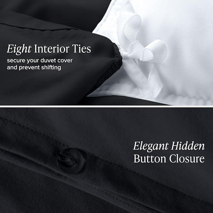 Bare Home 100% Organic Cotton Jersey Duvet Cover Set - Full/Queen Size - Ultra Soft - 100% Cotton - 3pcs - Corner Ties - Button Closure - Bedding Duvet Cover & Pillow Shams (Full/Queen, Black)