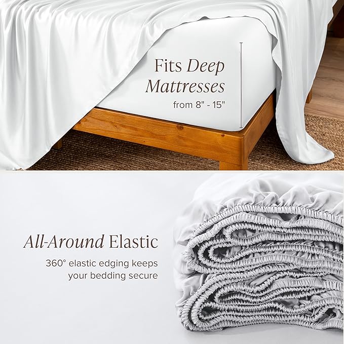 Bare Home 100% Rayon Made from Bamboo Luxury King Sheet Set - 4 Piece Bedding Set - Deep Pockets - Cooling Sheets - Breathable - Easy Fit - Soft Bedding Sheets & Pillowcases (King, White)