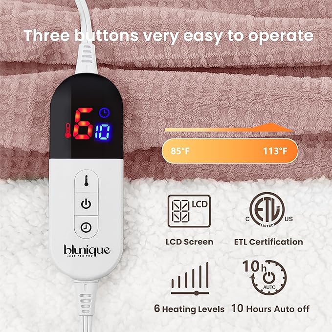 Heated Blanket Electric Blanket Full Waffle,72x84 Inches Sherpa Fleece Fast Heating Blanket 6 Heating Levels & 10 Hours Auto Off ETL Certification,Pink Full