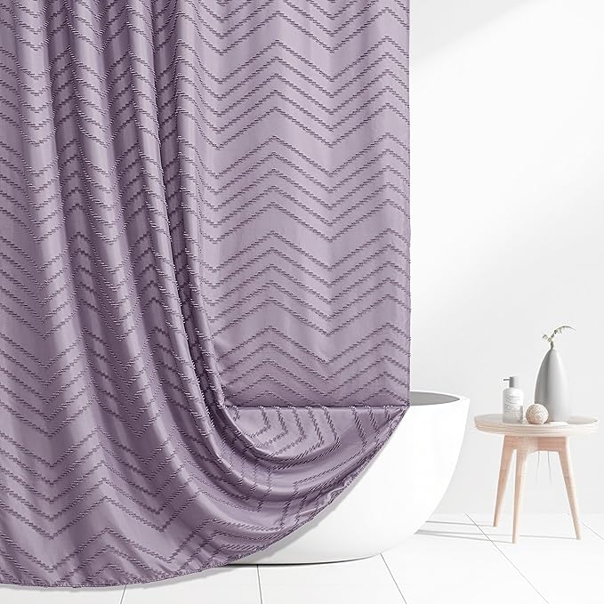Purple Boho Shower Curtain Woven Fabric Purple Cute Shower Curtain Modern Farmhouse Textured Tufted Chevron Striped Minimalist 72 x 72 Bathroom Shower Curtain