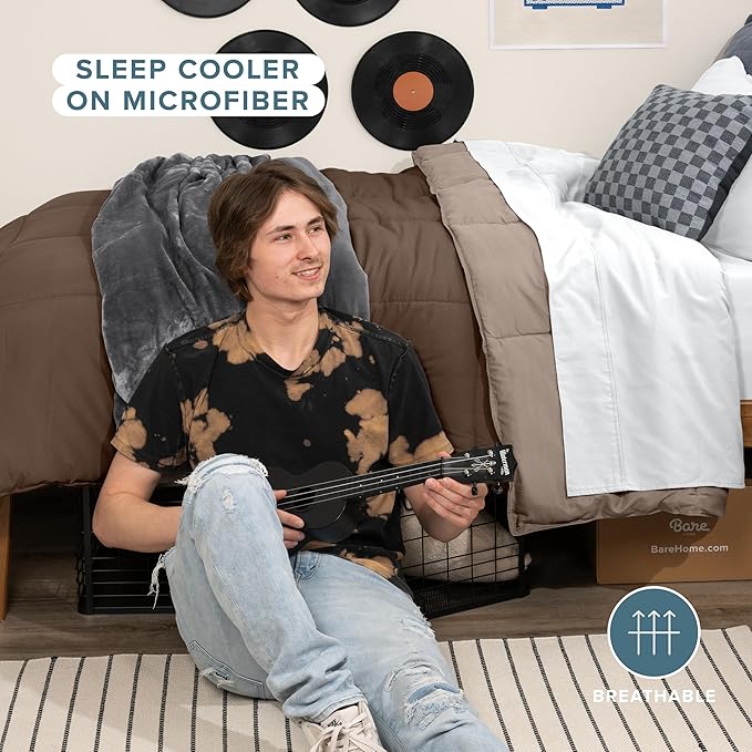 Bare Home Twin/Twin Extra Long Comforter - Reversible Colors - Goose Down Alternative - Ultra-Soft - Premium 1800 Series - All Season Warmth - Bedding Comforter (Twin/Twin XL, Cocoa/Taupe)