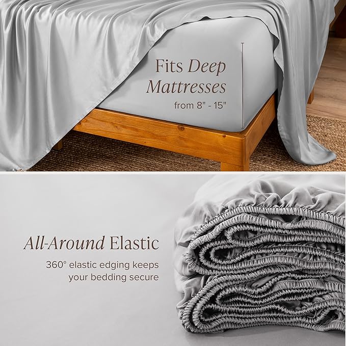 Bare Home 100% Rayon Made from Bamboo Split Head Flex King Sheet Set - 4 Piece Bedding Set - Deep Pockets - Breathable - Easy Fit - Bedding Sheets & Pillowcases (Split Head Flex King, Cloud Grey)