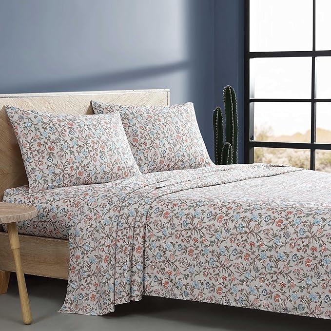 Wrangler - Queen Bed Sheets, Ultra-Soft & Lightweight Bedding with Matching Pillowcases, Lightweight Bed Set for All Season Comfort, Oeko-Tex Certified (Westward Floral Beige)