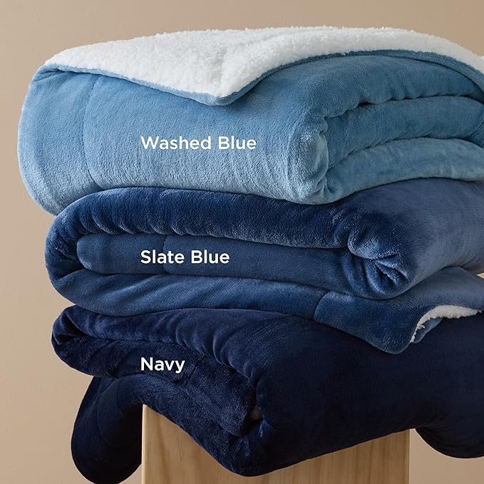 Bedsure GentleSoft Sherpa Fleece Throw Blanket for Couch - Thick and Warm Throw for Women and Men, Soft Fuzzy Plush Blanket for Winter, Navy, 50x60 Inches